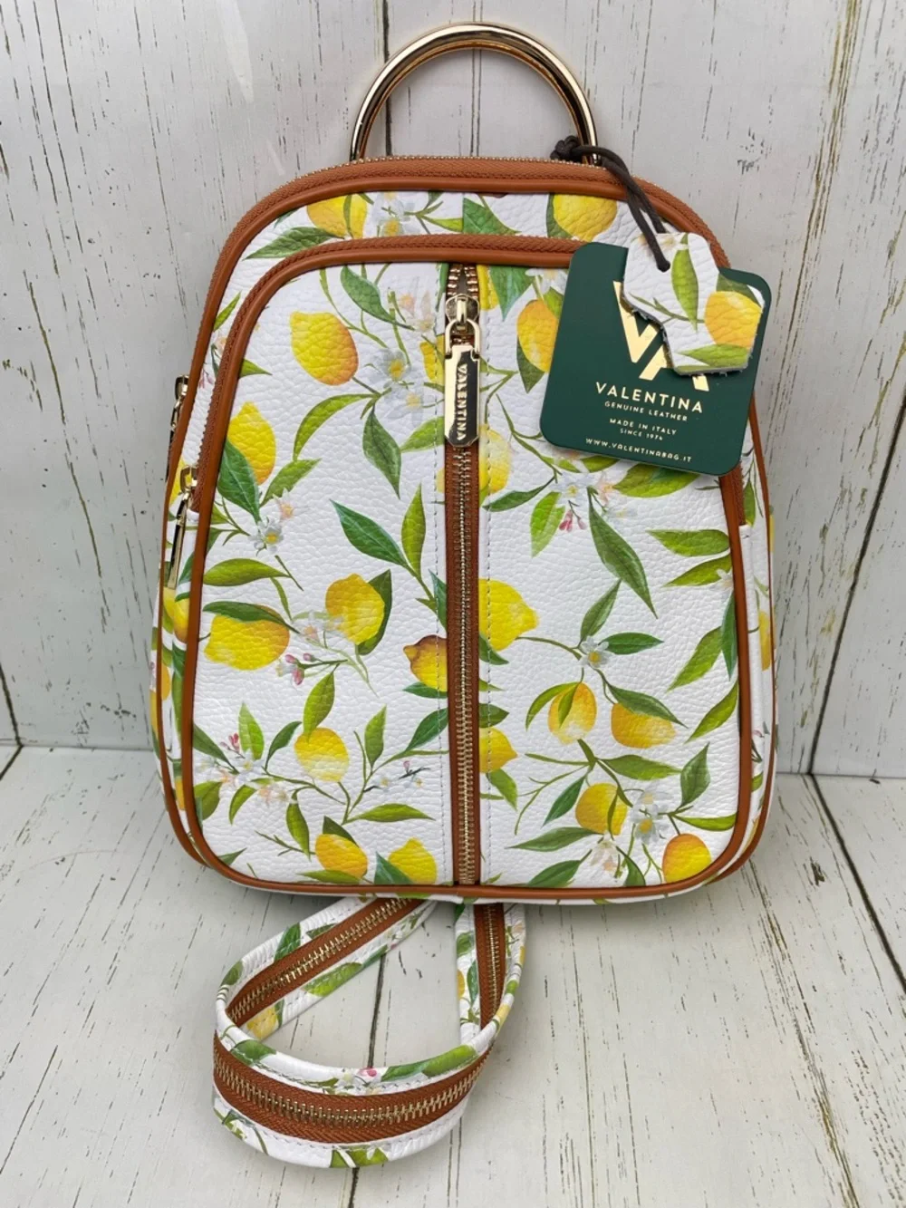 Valentina Pebble Leather Backpack/Sling Bag *Lemon Print *Made In Italy 🍋🇮🇹‎